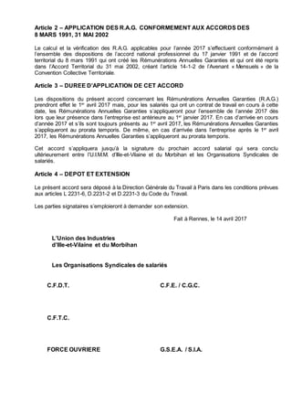Article 2 – APPLICATION DES R.A.G. CONFORMEMENT AUX ACCORDS DES
8 MARS 1991, 31 MAI 2002
Le calcul et la vérification des ...