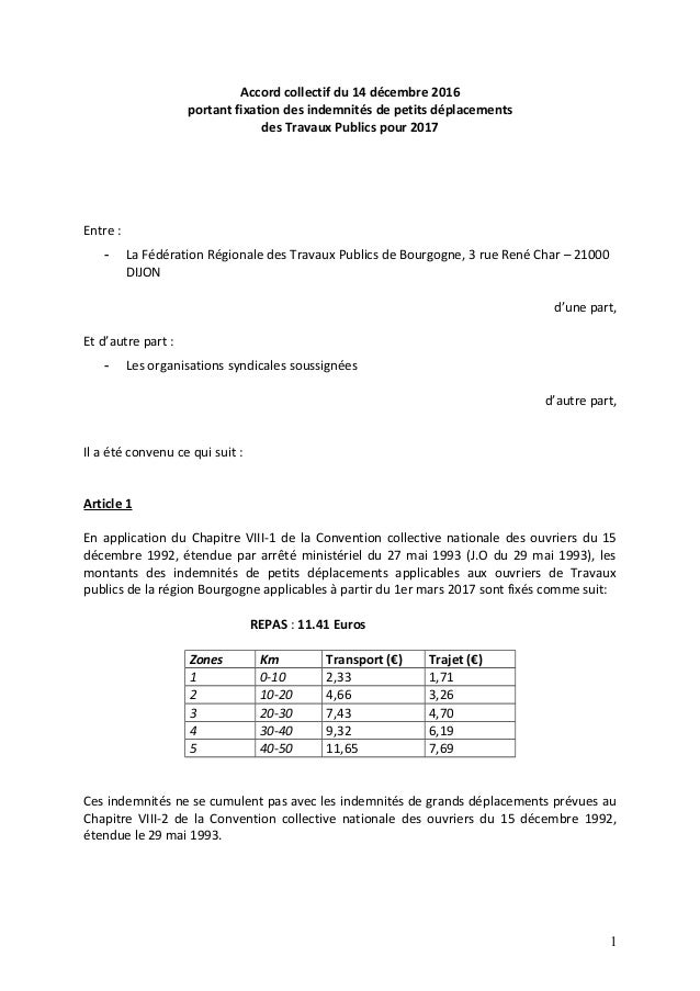 Idcc 1702 Accord Sur Les Indemnites Des Petits Deplacements Des Ouvr