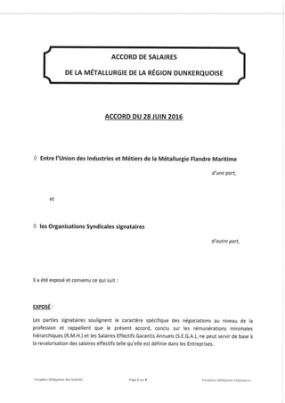 IDCC 1525 Accord salaires 2016 et annexes