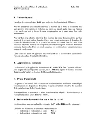 Union des Industries et Métiers de la Métallurgie Juillet 2016
Belfort/Montbéliard
3. Valeur du point
La valeur du point e...