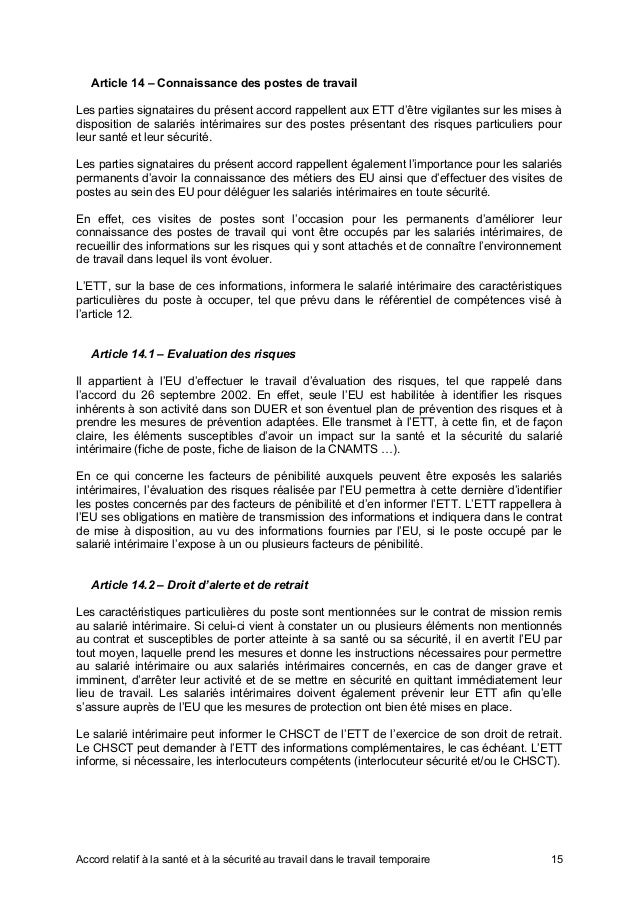 Idcc 2378 Accord Sur La Sante Et La Securite Au Travail Dans Le Trava