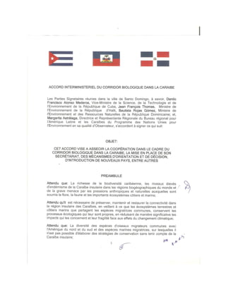 Accord tripartite sur le Corridor Biologique de la Caraibe 13 nov 2014