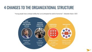 4 CHANGES TO THE ORGANIZATIONAL STRUCTURE
“Young people have a sharper ability than us to anticipate the world of tomorrow” - Sebastien Bazin, CEO
 