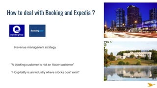 How to deal with Booking and Expedia ?
“A booking customer is not an Accor customer”
“Hospitality is an industry where stocks don’t exist”
Revenue managenent strategy
 
