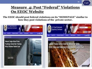 Measure 4: Post “Federal” Violations
On EEOC Website
The EEOC should post federal violations on its “HOMEPAGE” similar to
how they post violations of the private sector.
11
 