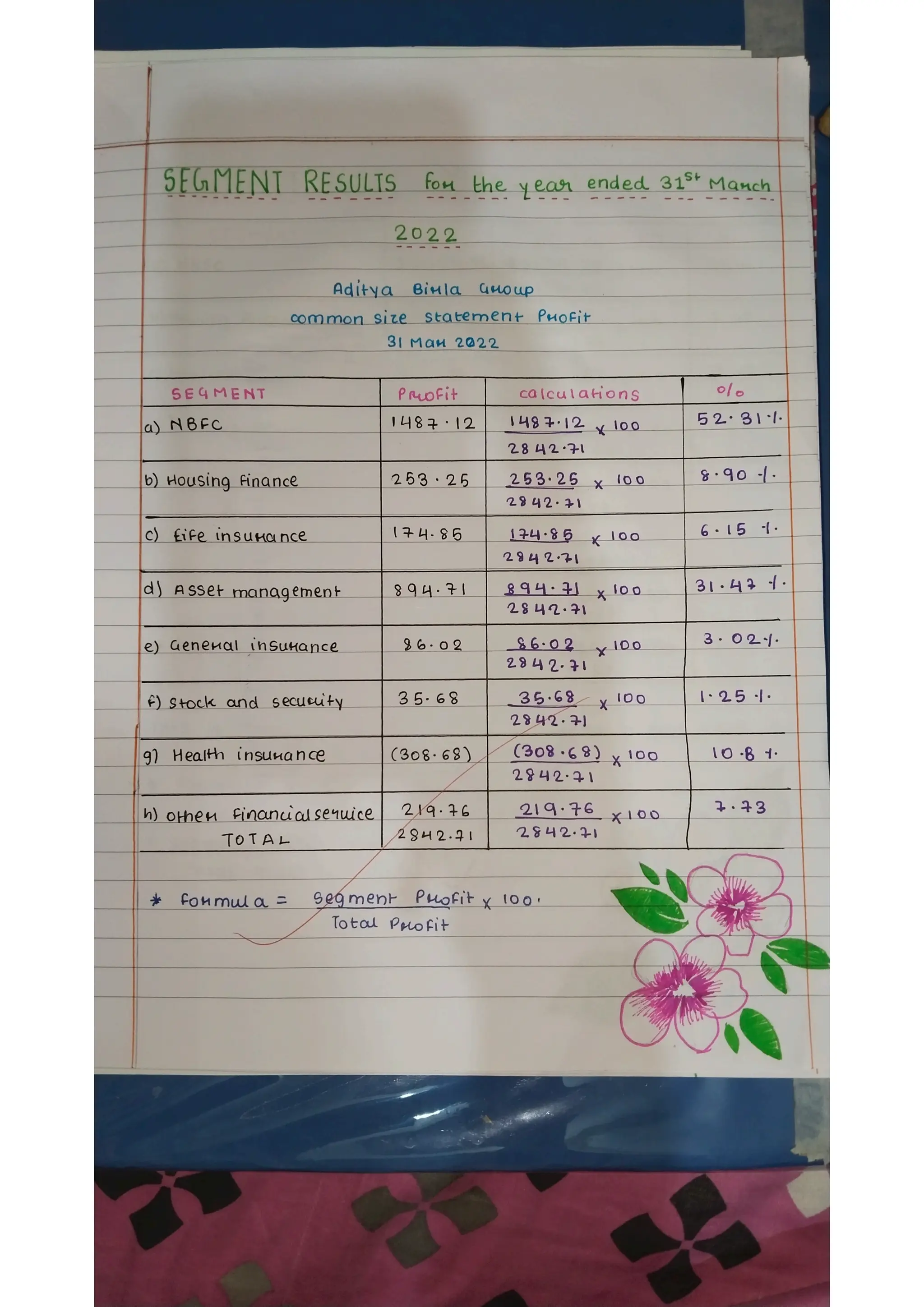 Ratio analysis and segment reporting Accountancy project