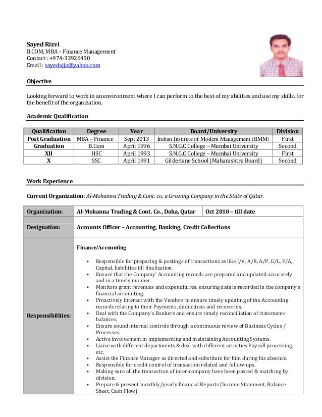 accounting objective resume