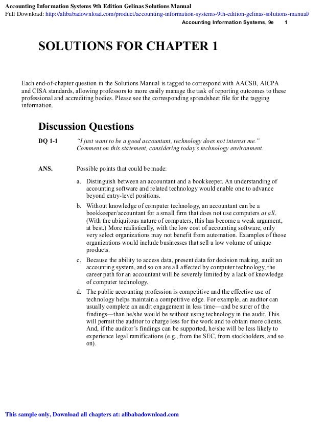 Accounting Information Systems 9th Edition Gelinas Solutions Manual