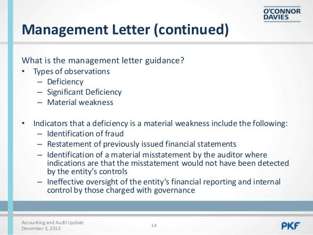 of weakness management letter Update Audit & Accounting