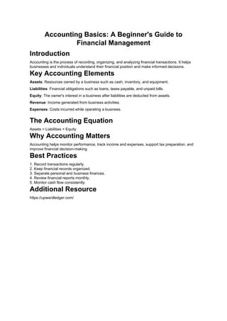 Accounting Basics: A Beginner's Guide to Financial Management | PDF