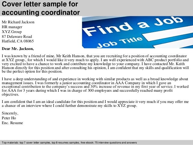 Accounting Coordinator Cover Letter