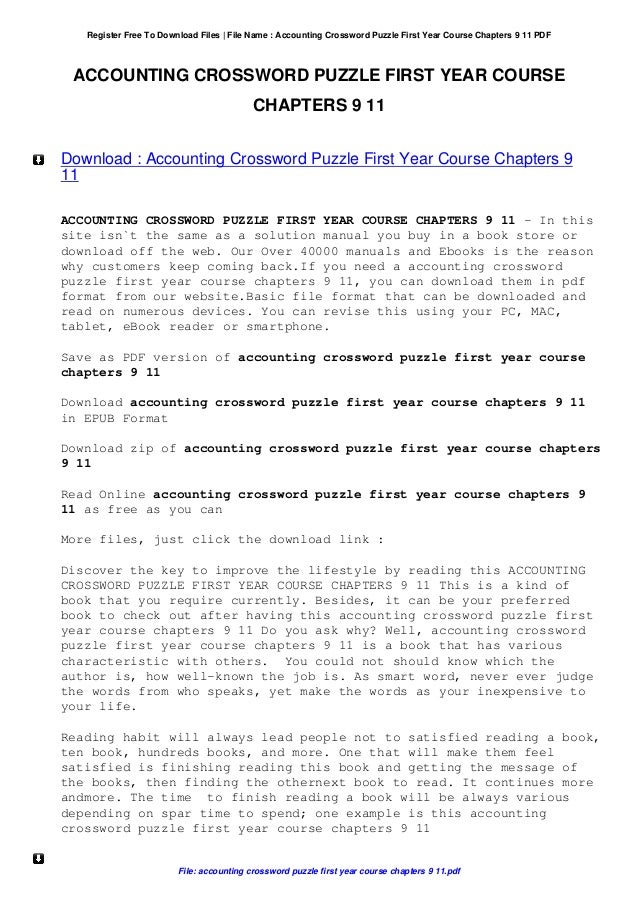 Accounting crossword puzzle first year course chapters 9 11
