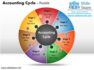 Accounting Cycle - Puzzle
                                            Stage 1
                                            Your Text
                           Stage 7            Here
                             Put
                          Text Here
                                                              Text Here


                                      Accounting
                     Stage 6
                    Your Text            Cycle
                      Here
                                                                 Put Text
                                                                  Here



                                Text Here           Your
                                                  Text Here



www.slideteam.net
 