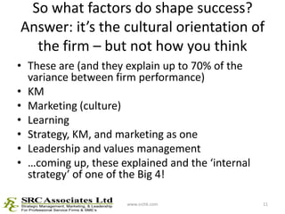 So what factors do shape success?Answer: it’s the cultural orientation of the firm – but not how you think<br />These are ...
