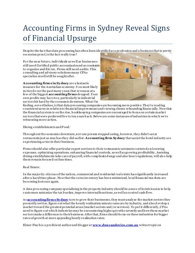 Accounting Firms in Sydney Reveal Signs of Financial Upsurge