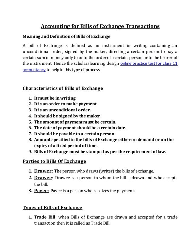 Accounting For Bills Of Exchange Transactions