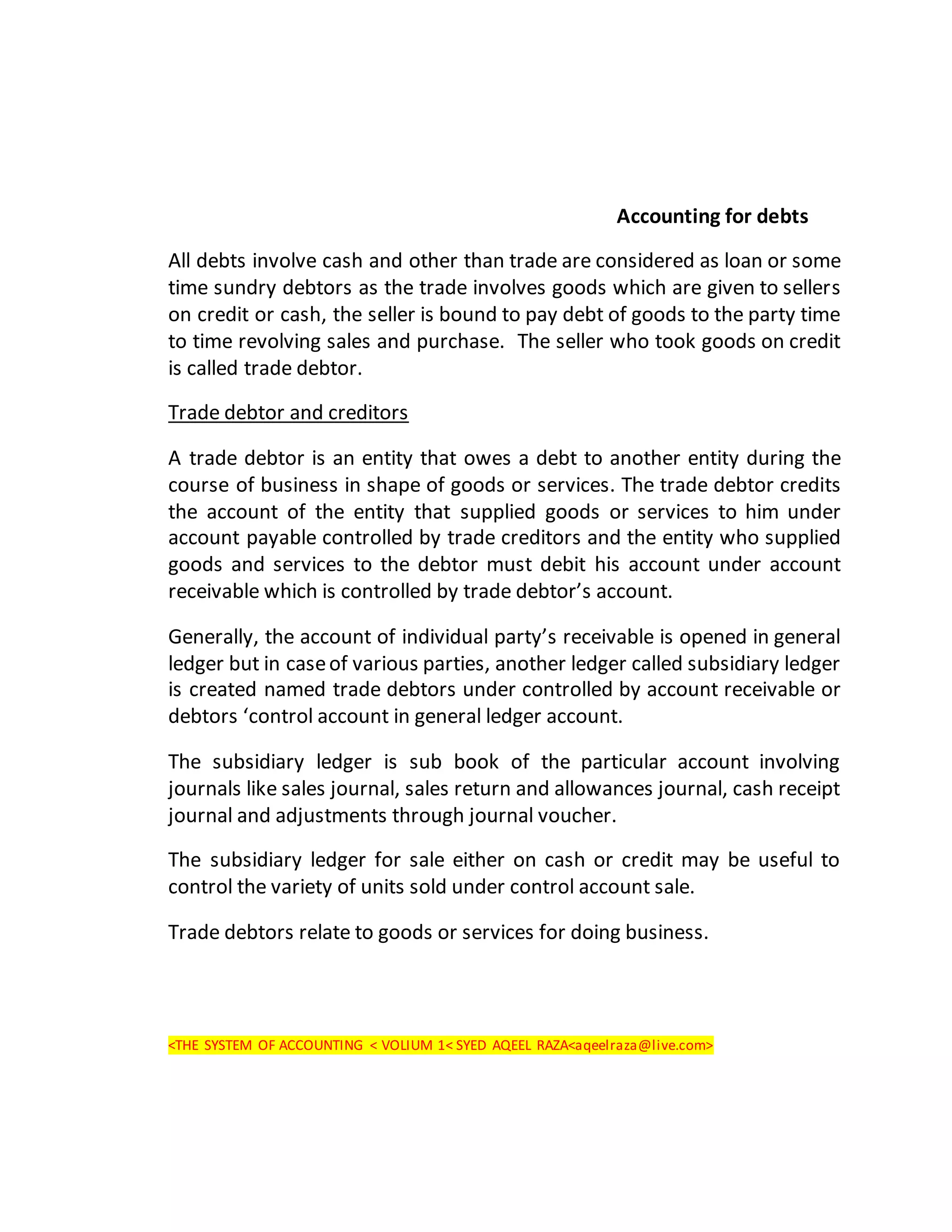 Accounting for debts | DOCX