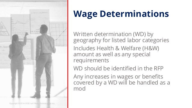 Copyright © 2014-2022 Left Brain Professionals Inc.
Wage Determinations
Written determination (WD) by
geography for listed...