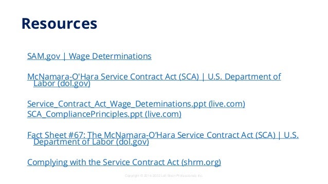 Copyright © 2014-2022 Left Brain Professionals Inc.
Resources
SAM.gov | Wage Determinations
McNamara-O'Hara Service Contra...
