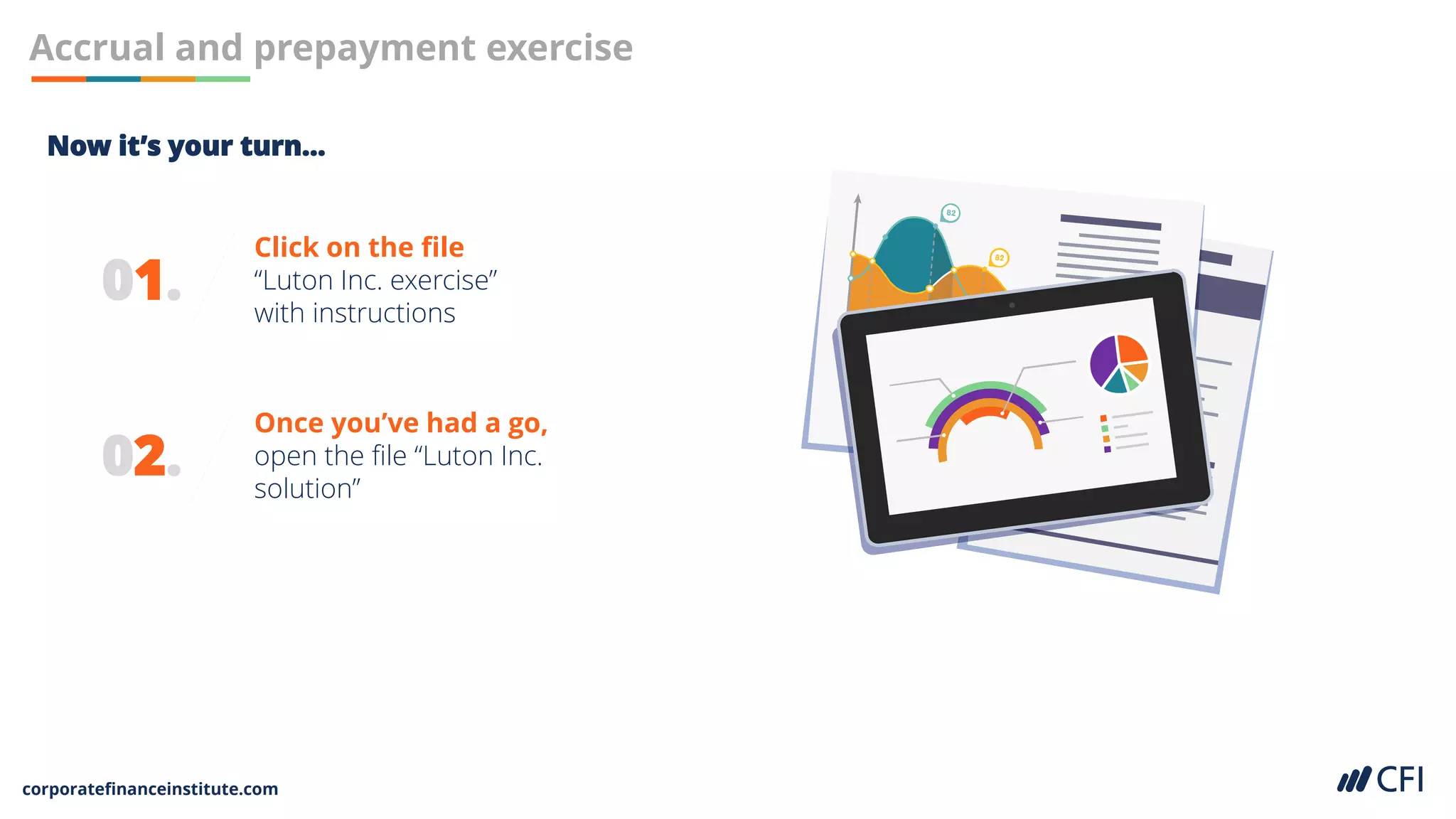 corporatefinanceinstitute.com
01.
Click on the file
“Luton Inc. exercise”
with instructions
Accrual and prepayment exercise
02.
Once you’ve had a go,
open the file “Luton Inc.
solution”
Now it’s your turn…
 