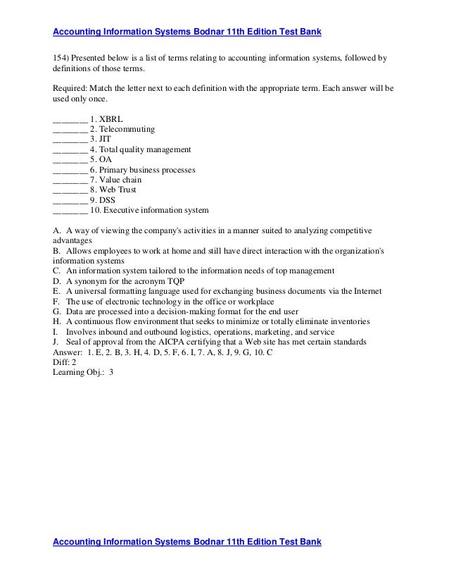 Accounting information systems bodnar 11th edition test bank