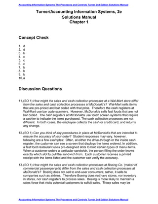 Accounting information systems the processes and controls turner 2nd edition solutions manual | PDF