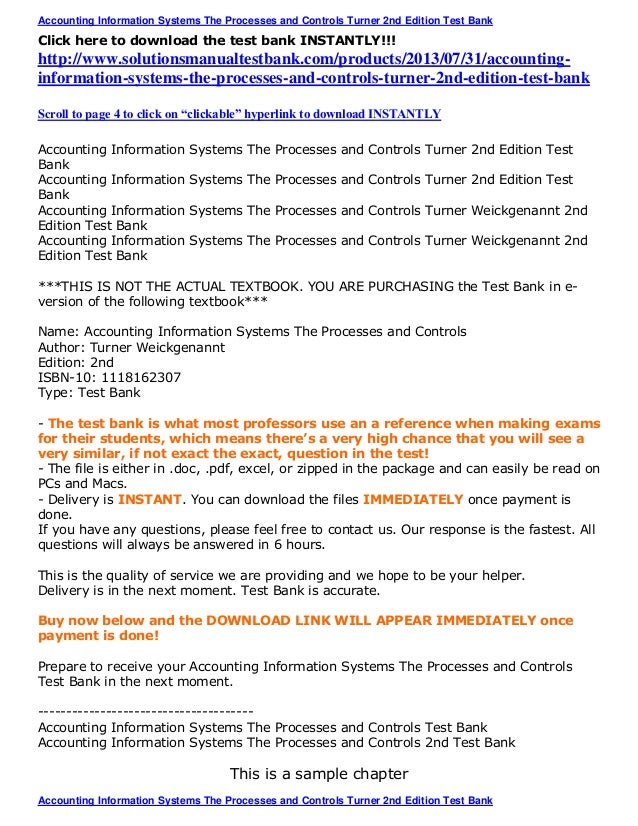 Accounting information systems the processes and controls turner 2nd
