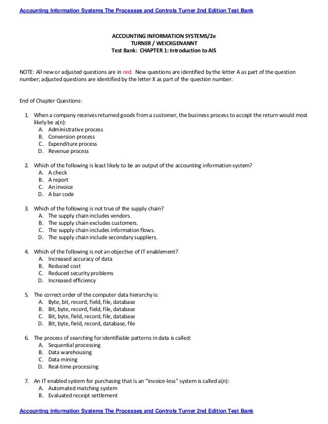 Accounting information systems the processes and controls turner 2nd