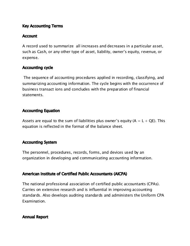 Accounting key terms