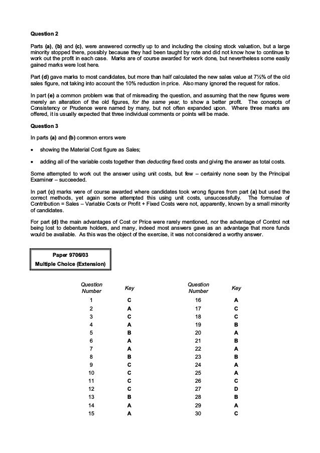 Accounting marking scheme 2001 paper 970601