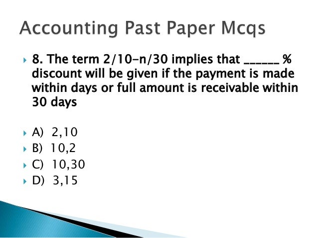 Accounting Past Paper Mcqs Part 2 Of 7 Accounting Past Paper Mcqs Part 2 Of 7