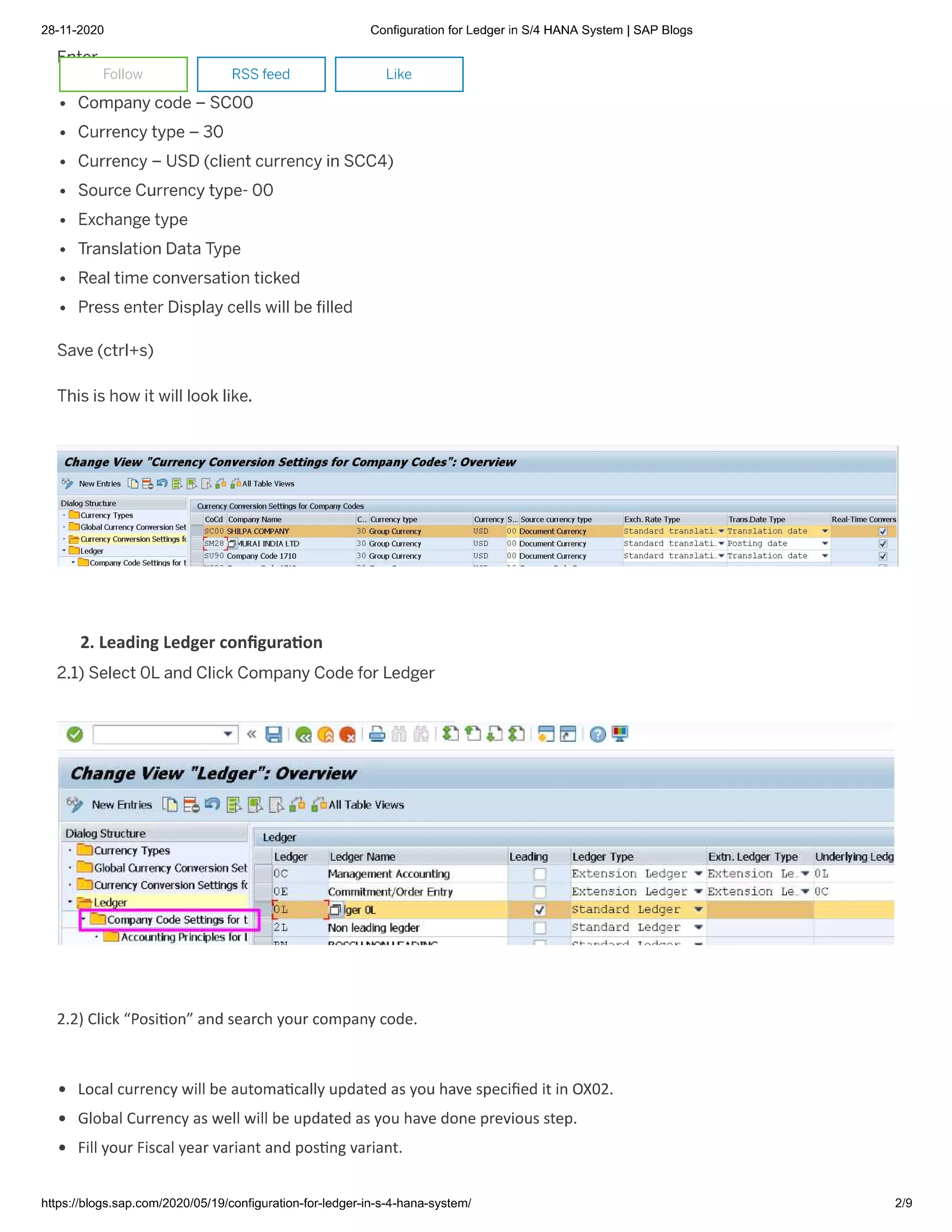 Accounting principle  configuration