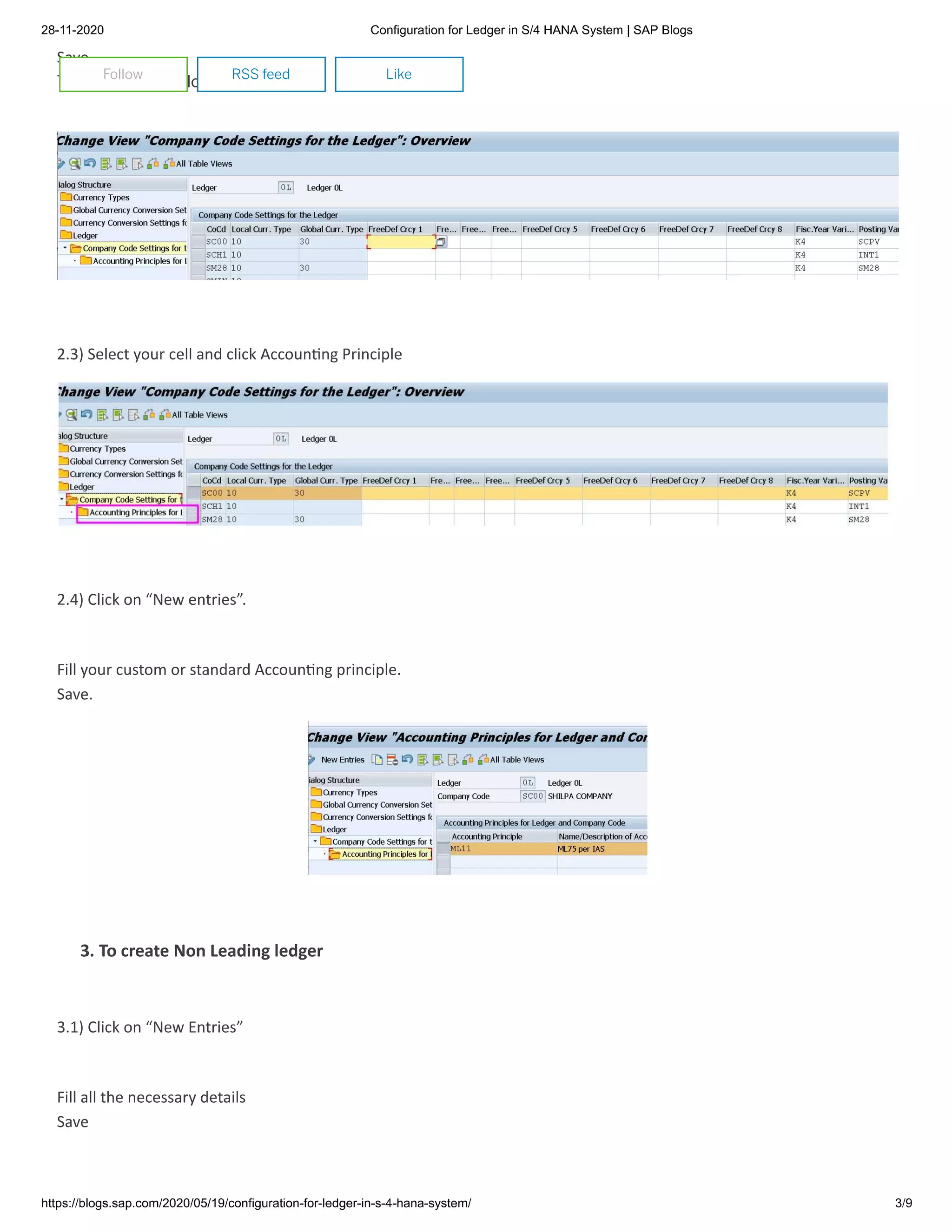 Accounting principle  configuration