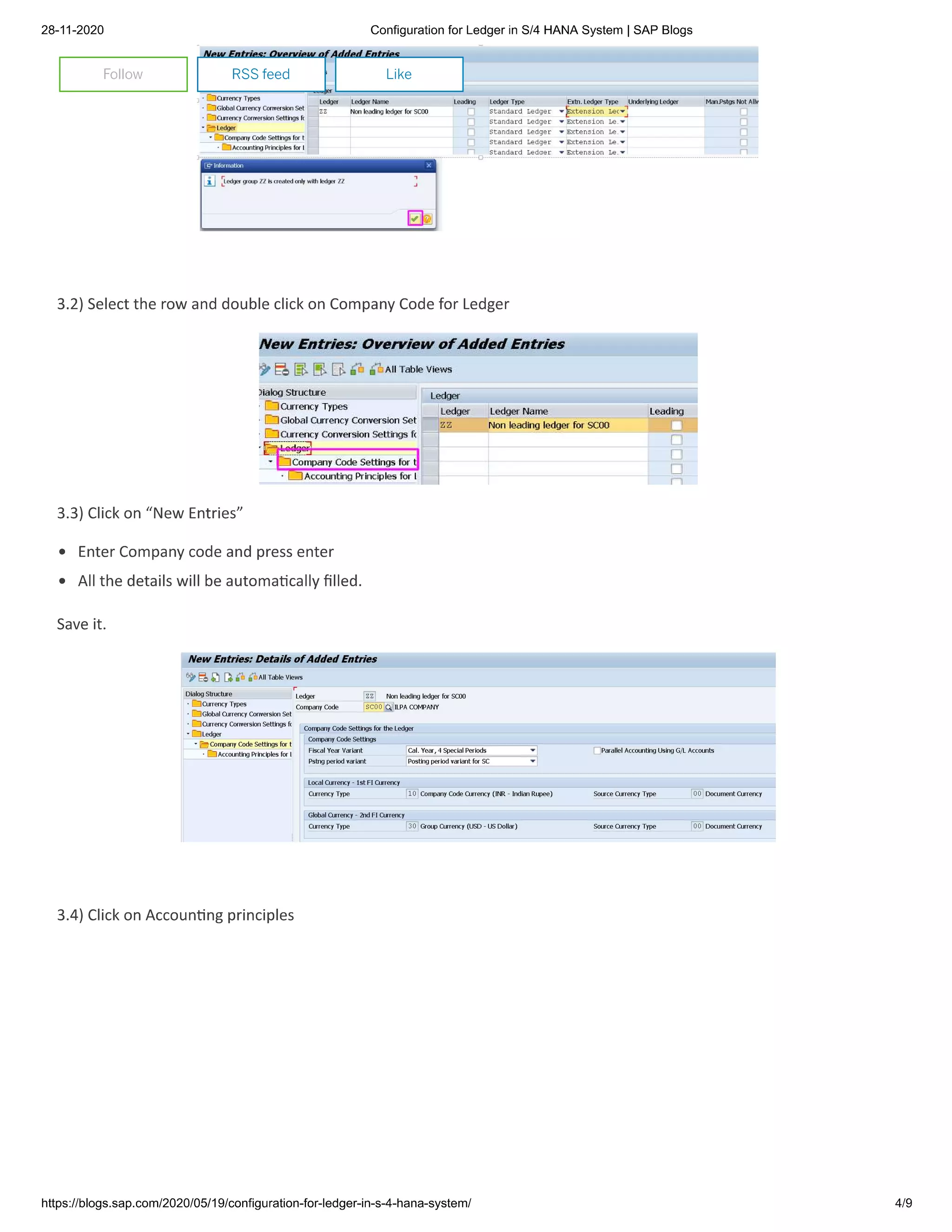 Accounting principle  configuration