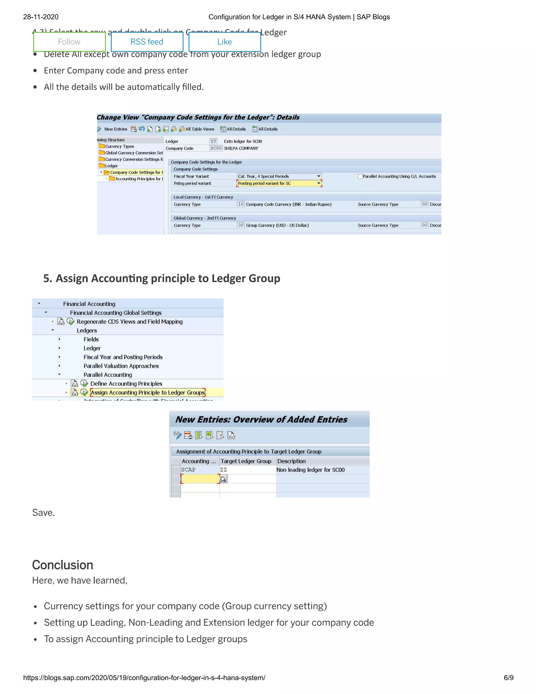 Accounting principle  configuration