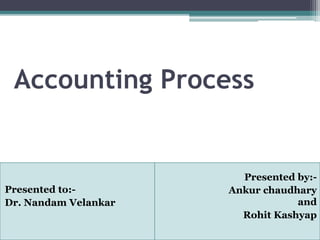 Accounting Process
Presented by:-
Ankur chaudhary
and
Rohit Kashyap
Presented to:-
Dr. Nandam Velankar
 