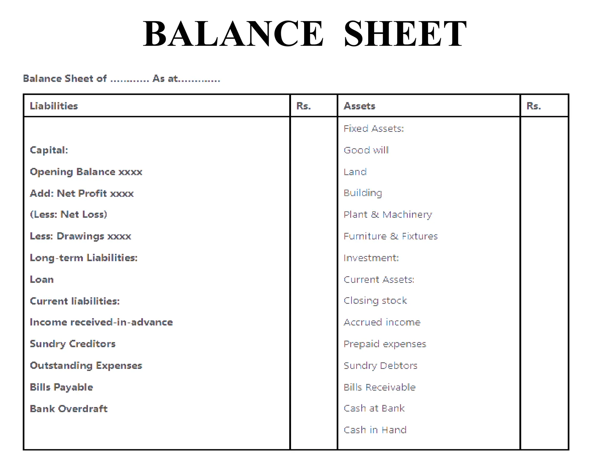 BALANCE SHEET
 