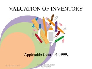 VALUATION OF INVENTORY
Applicable from 1-4-1999.
Thursday, 10 June 2021
NIDHI RAI, DEPARTMENT OF
ACCOUNTANCY
 