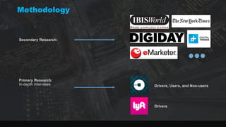 Methodology
Secondary Research:
Primary Research:
In-depth interviews Drivers, Users, and Non-users
Drivers
 