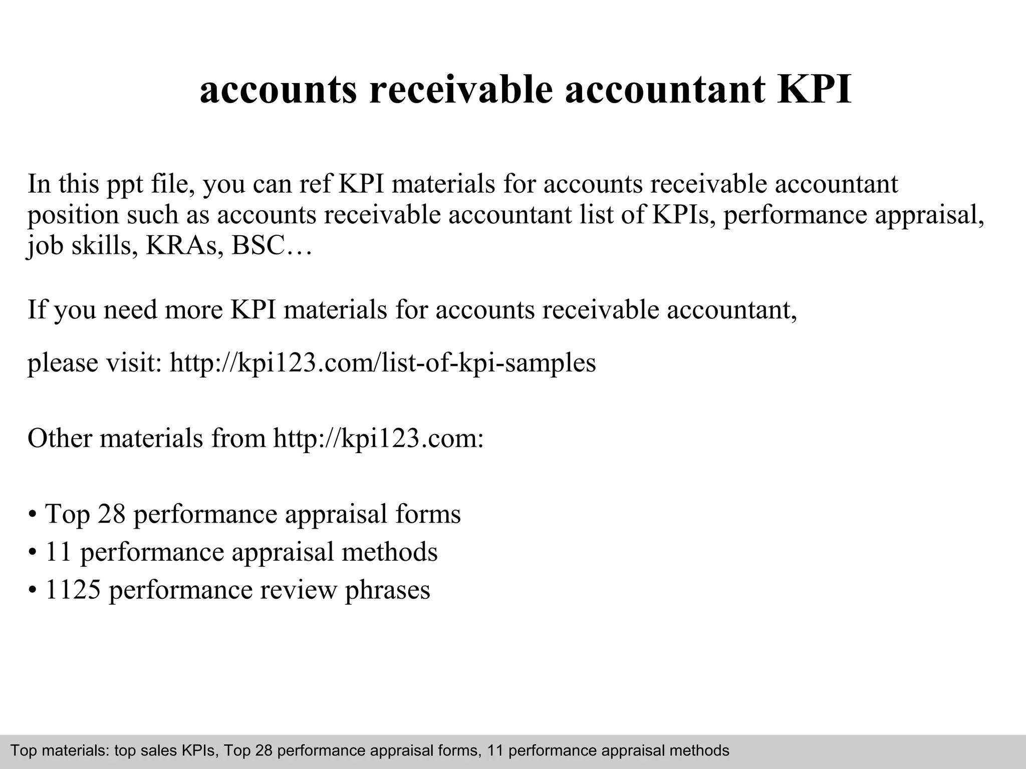 Accounts receivable accountant kpi PPT