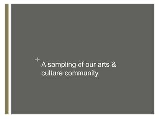 +
    A sampling of our arts &
    culture community
 