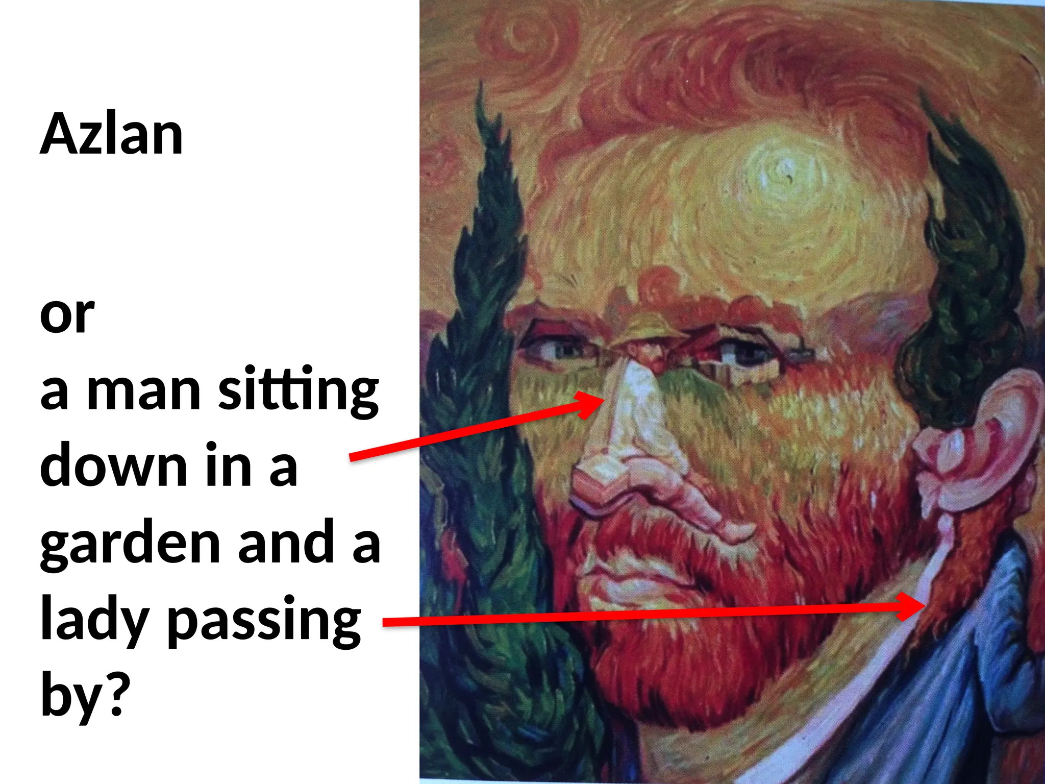 30
Azlan
or
a man sitting
down in a
garden and a
lady passing
by?
 