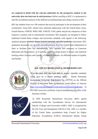 Accreditation profile kesmonds international university | PDF
