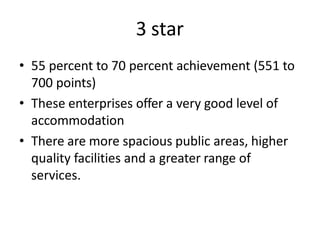 3 star
• 55 percent to 70 percent achievement (551 to
700 points)
• These enterprises offer a very good level of
accommoda...