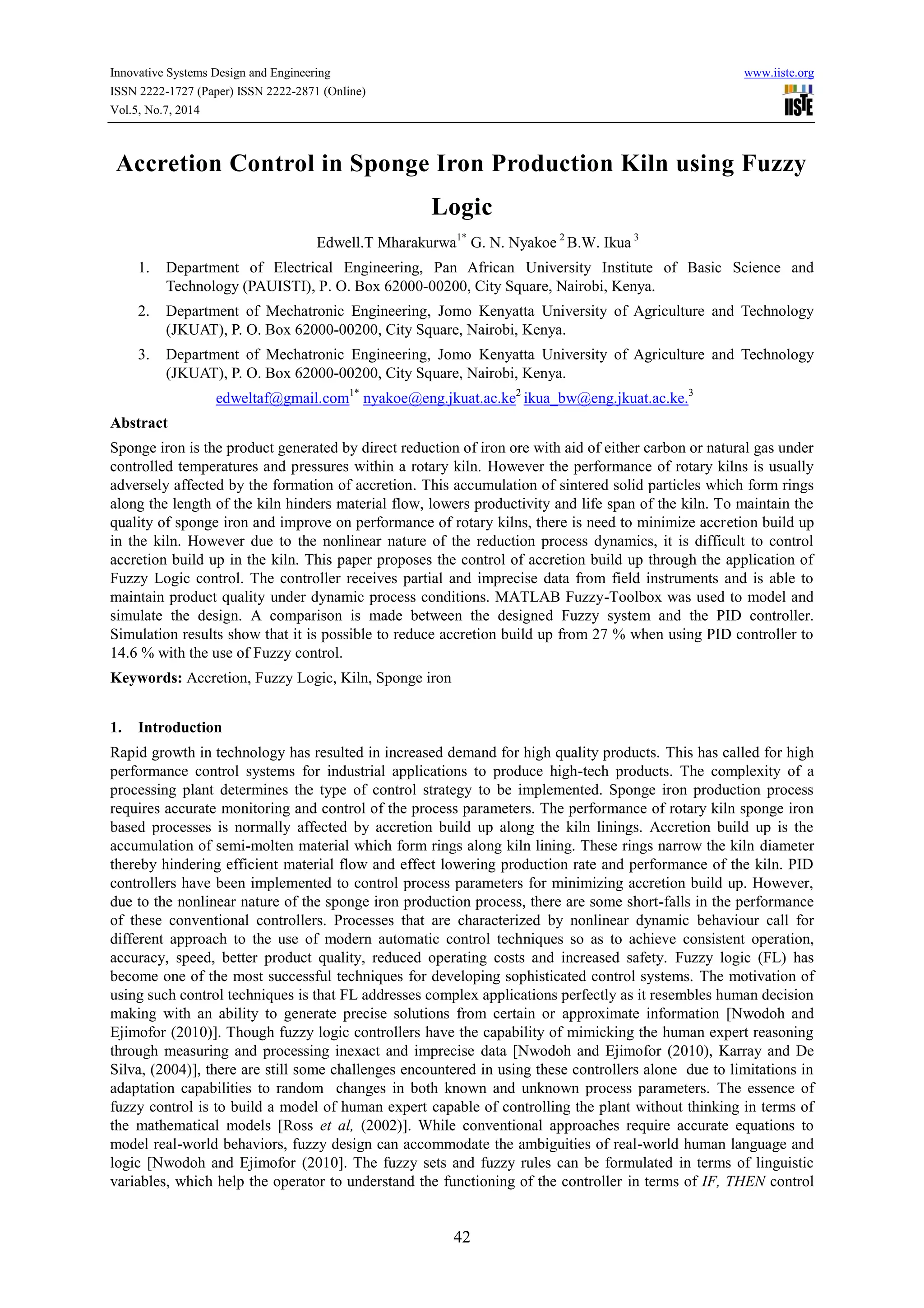 Accretion control in sponge iron production kiln using fuzzy logic | PDF