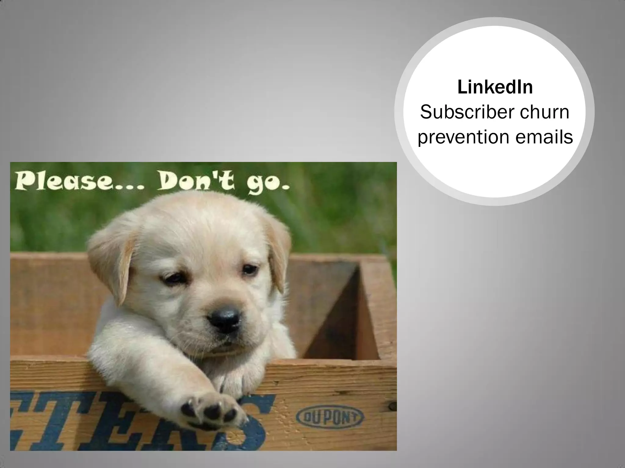 LinkedIn
Subscriber churn
prevention emails
 
