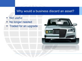 Why would a business discard an asset?
 Not useful
 No longer needed
 Traded for an upgrade
 