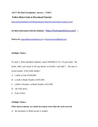 Acct 301 final examination answers umuc | DOCX