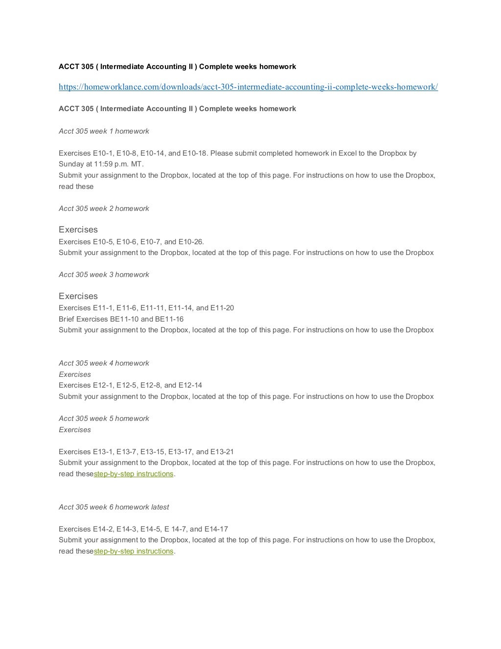 Acct 305 Intermediate Accounting Ii Complete Weeks Homework
