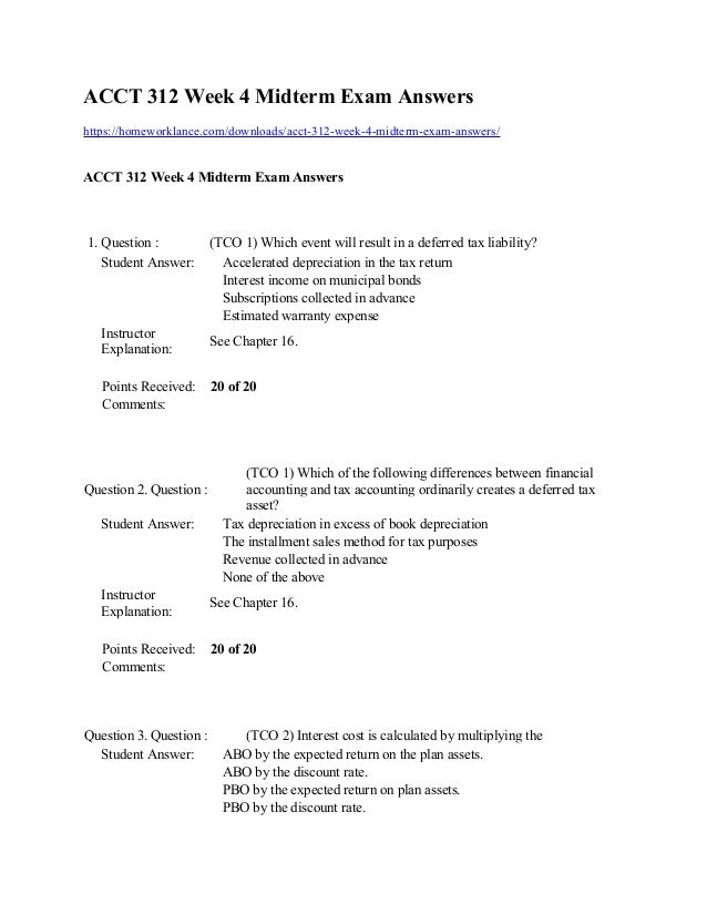 Acct 312 week 4 midterm exam answers